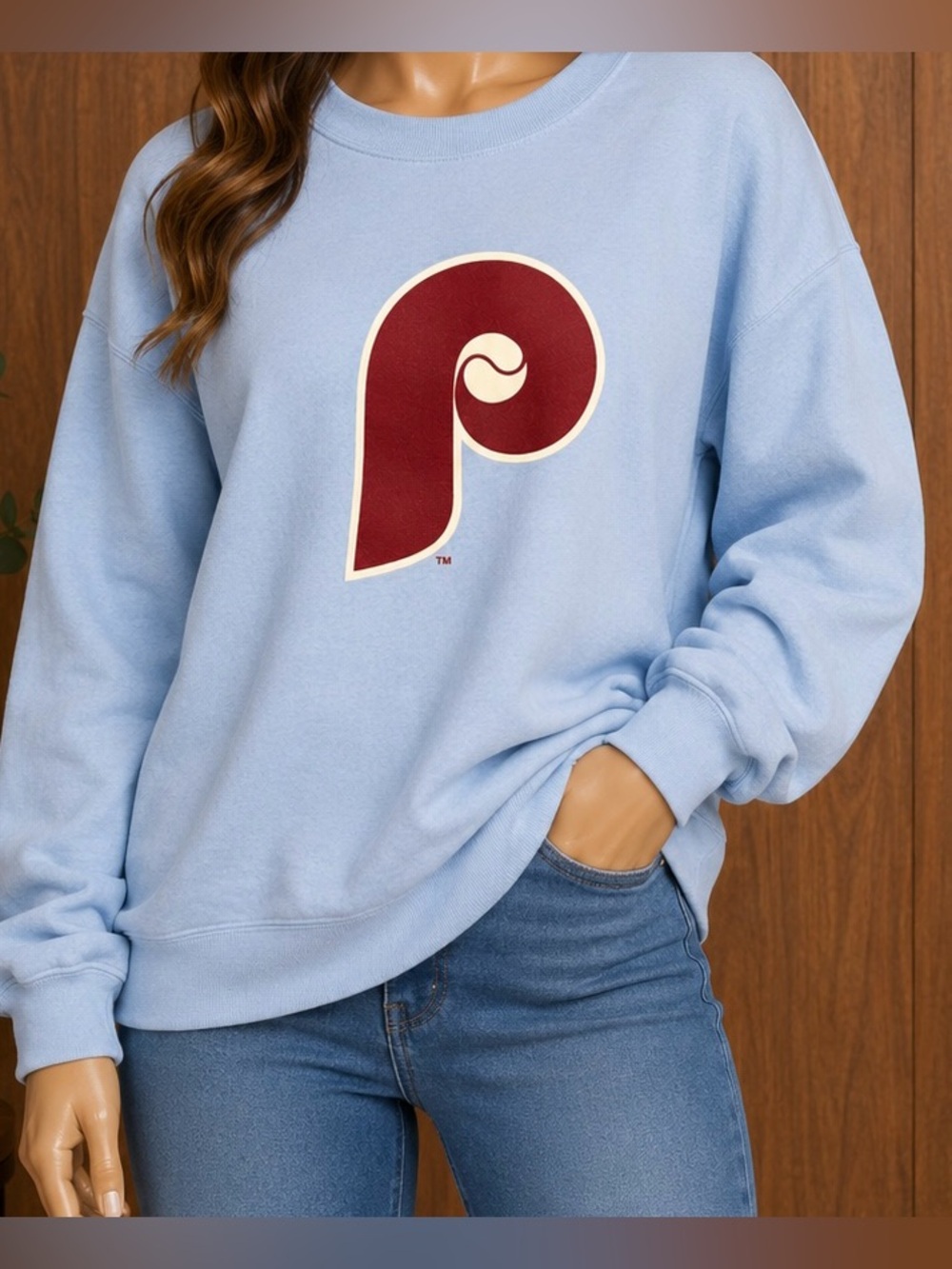 Phillies Baseball MLB Light Blue Graphic Pullover Sweatshirt. Size 2X
